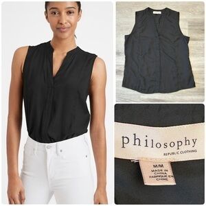 Philosophy Black Blouse with Mandarin Collar and Sleeveless Design